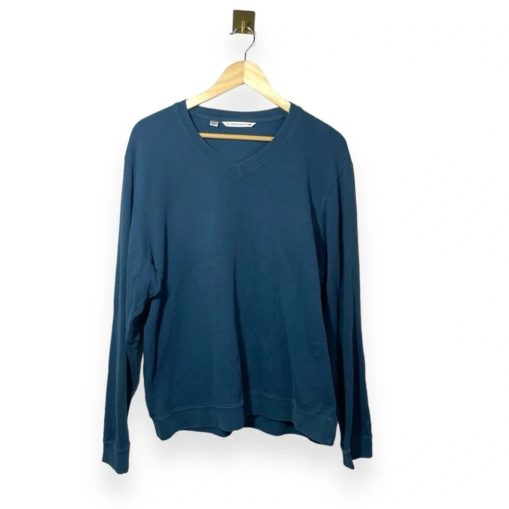 Cutter & Buck Pima Cotton V Neck Sweater Mens Medium Blue Pullover